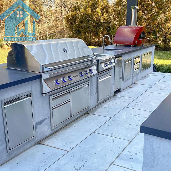 New Design Outdoor Kitchen Built In Stainless Steel Anti-Rust Grill Cabinet Door